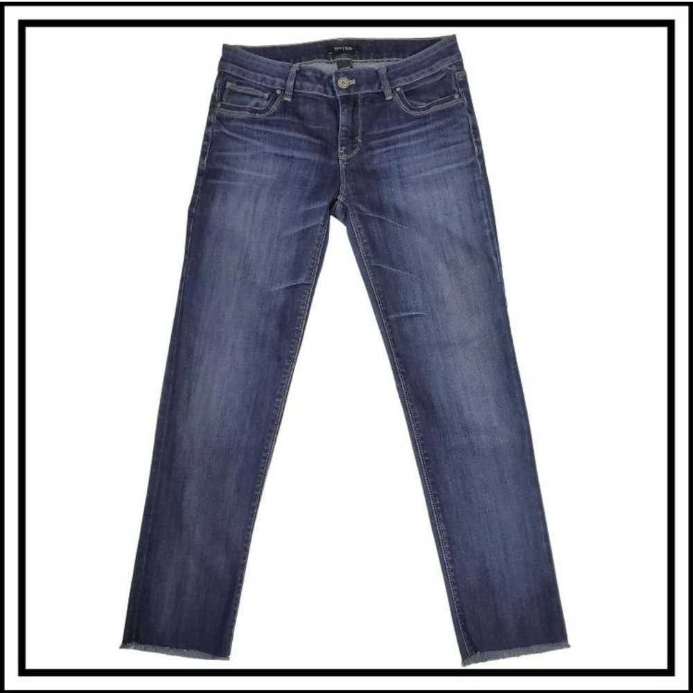 WHBM White House Black Market Slim Crop Dark Wash Factory Frayed Ankle/Hem Sz 2